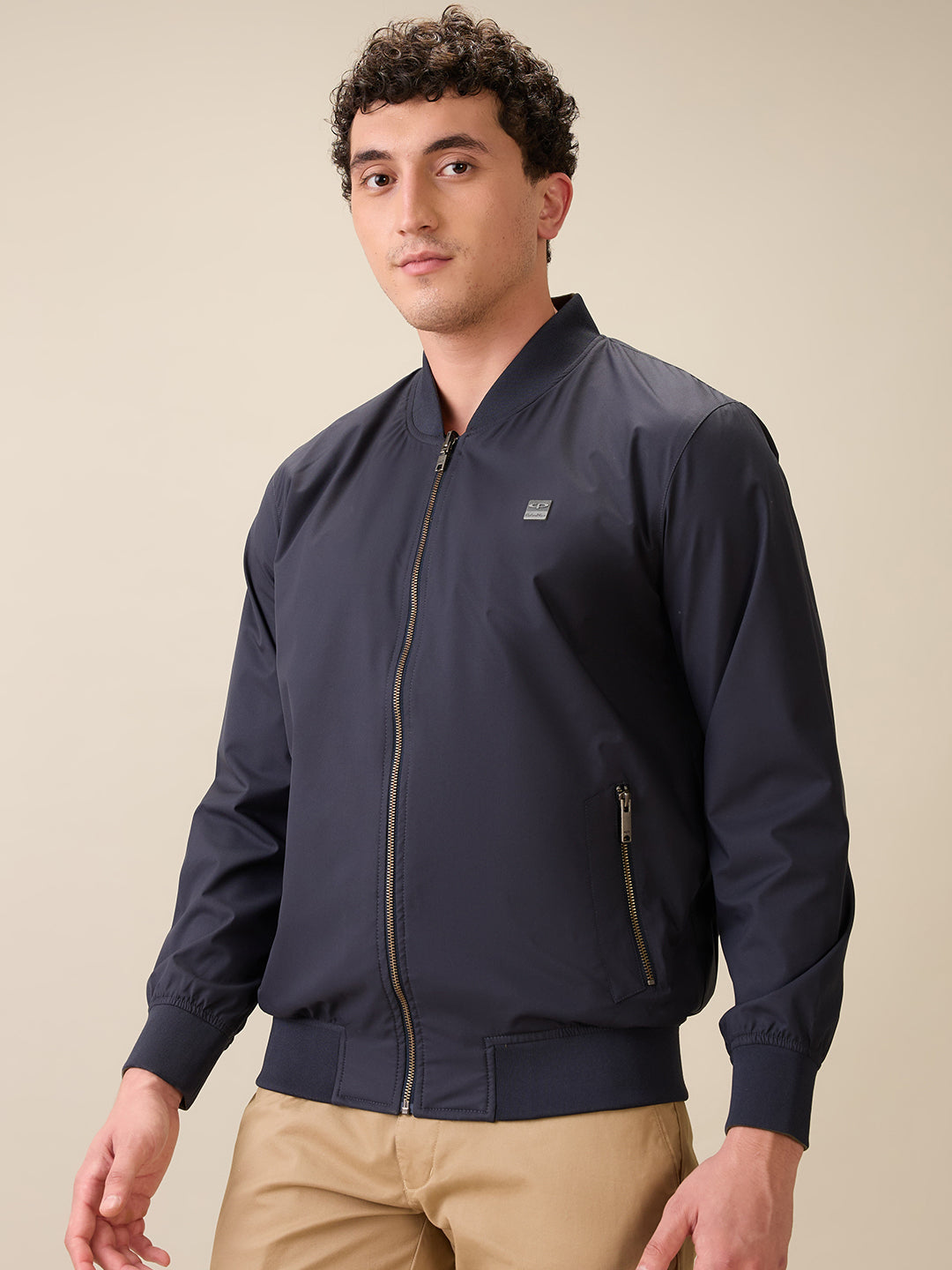 Colorplus Men Blue Solid Regular Fit Polyester Full Sleeve Jacket