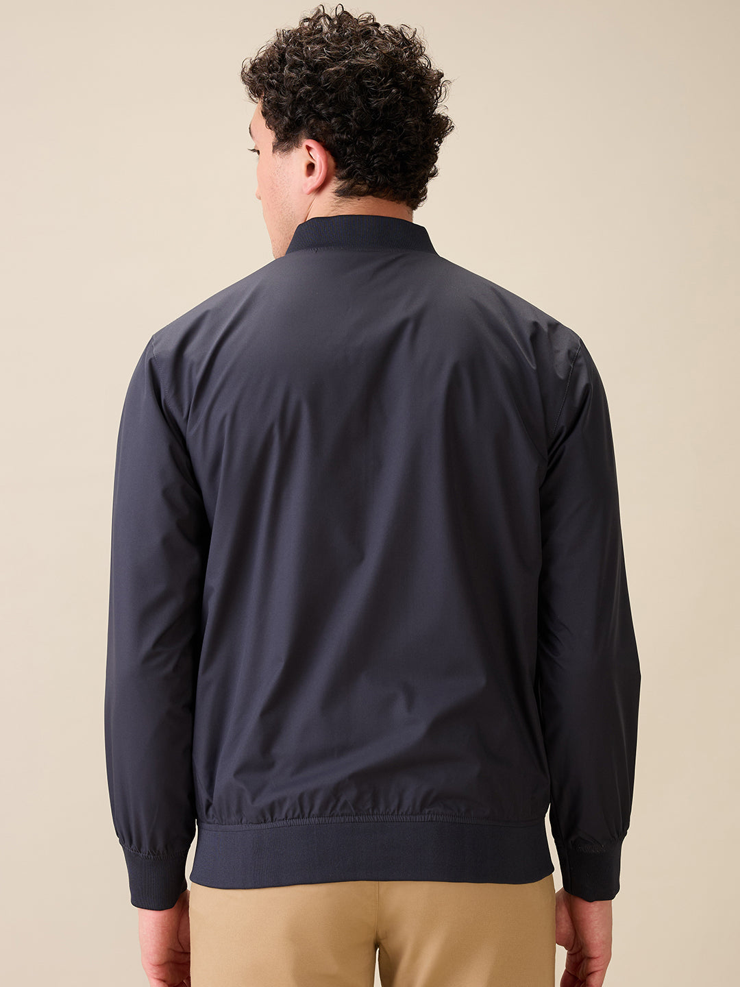 Colorplus Men Blue Solid Regular Fit Polyester Full Sleeve Jacket