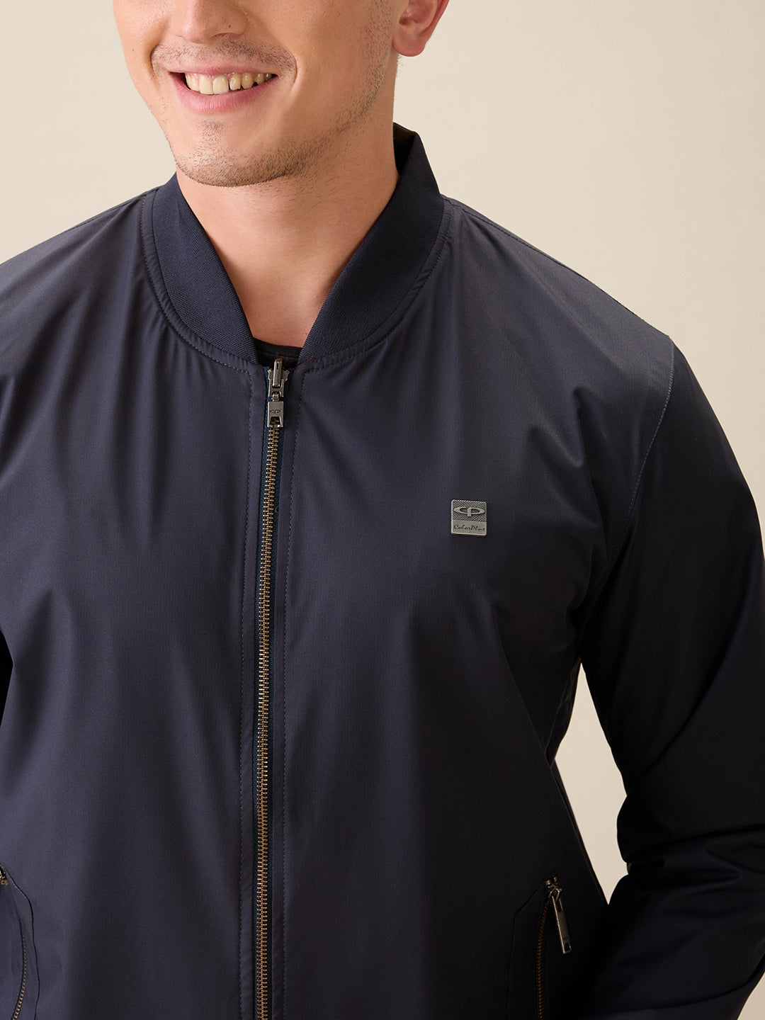 Colorplus Men Blue Solid Regular Fit Polyester Full Sleeve Jacket