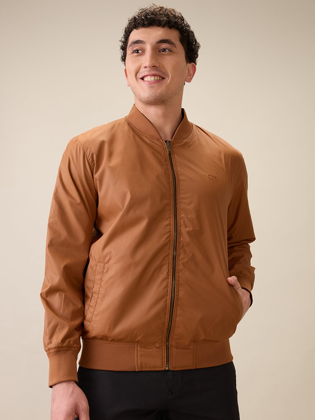 Colorplus Men Maroon Solid Regular Fit Polyester Full Sleeve Jacket