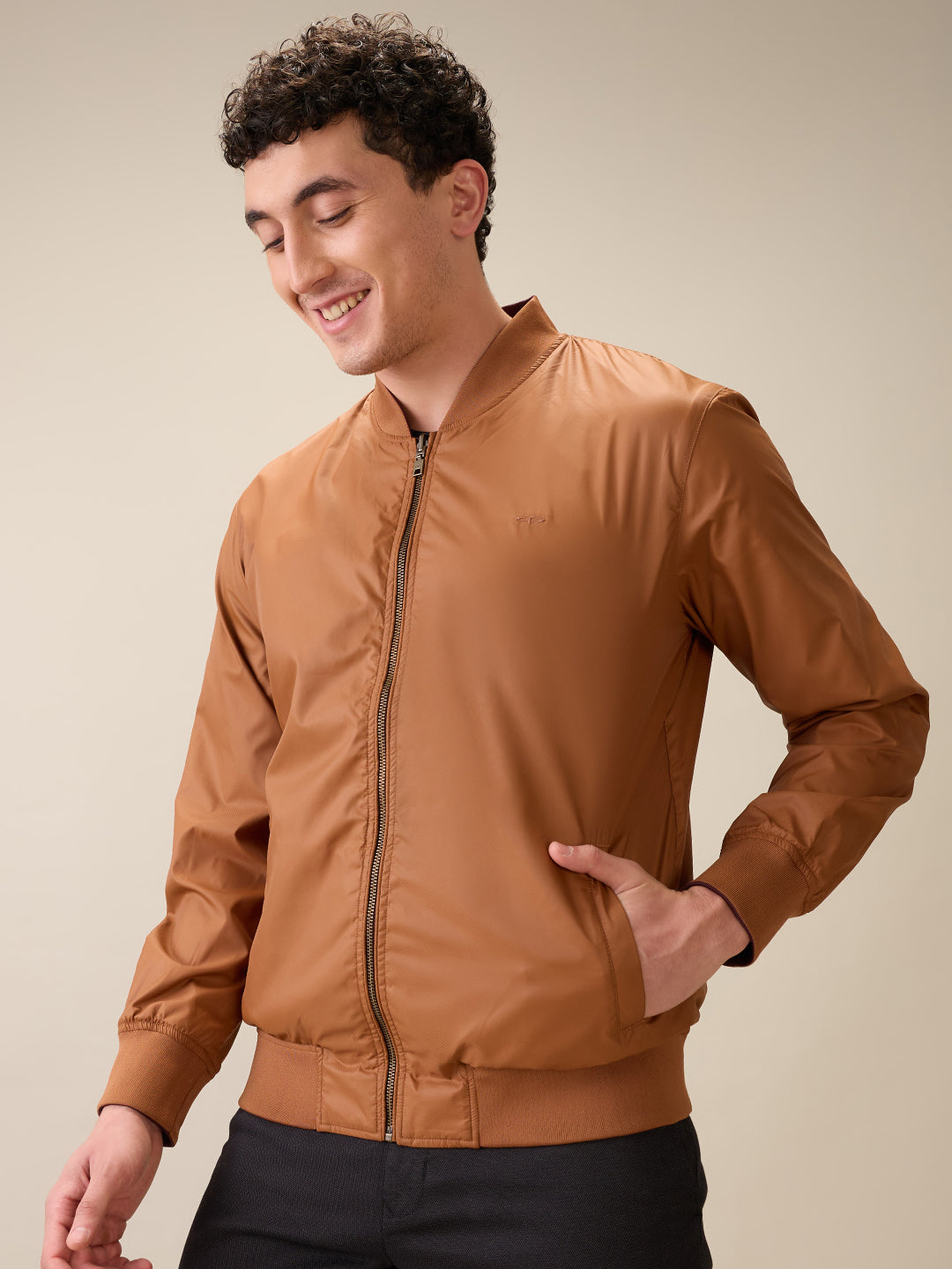 Colorplus Men Maroon Solid Regular Fit Polyester Full Sleeve Jacket