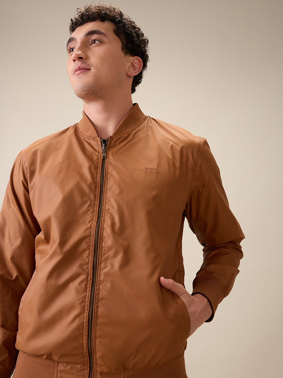 Colorplus Men Maroon Solid Regular Fit Polyester Full Sleeve Jacket