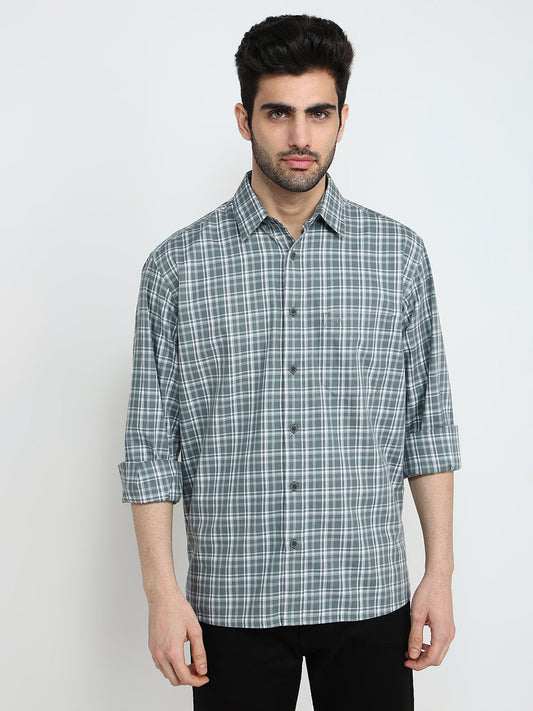 Colorplus Men Grey Checks Comfort Fit Cotton Full Sleeve Casual Shirt