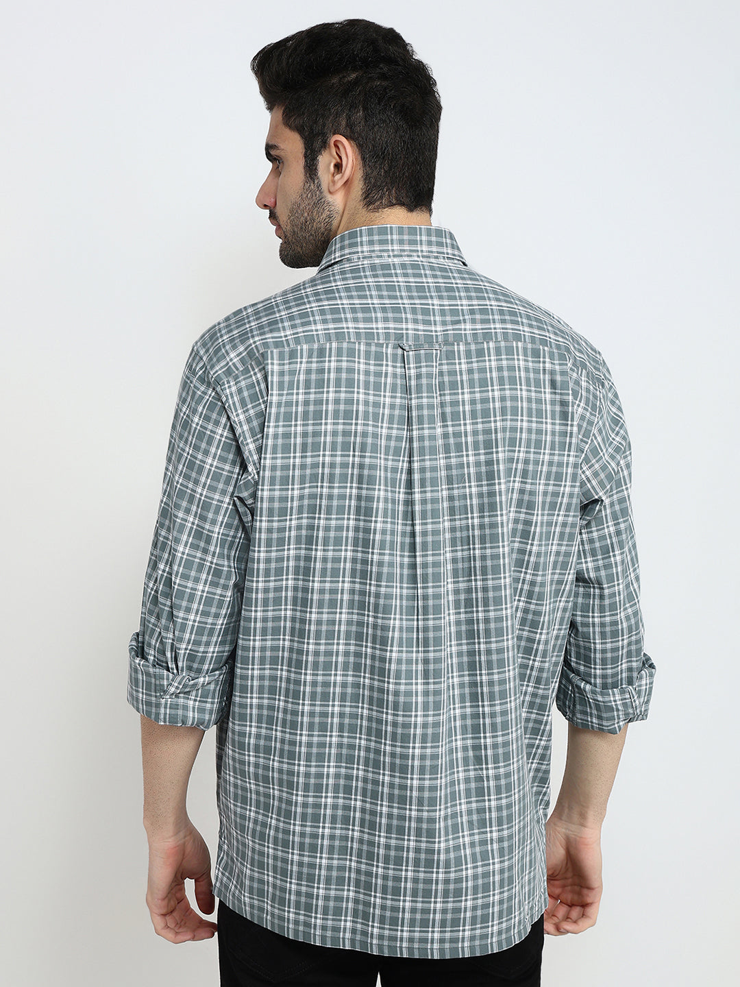 Colorplus Men Grey Checks Comfort Fit Cotton Full Sleeve Casual Shirt