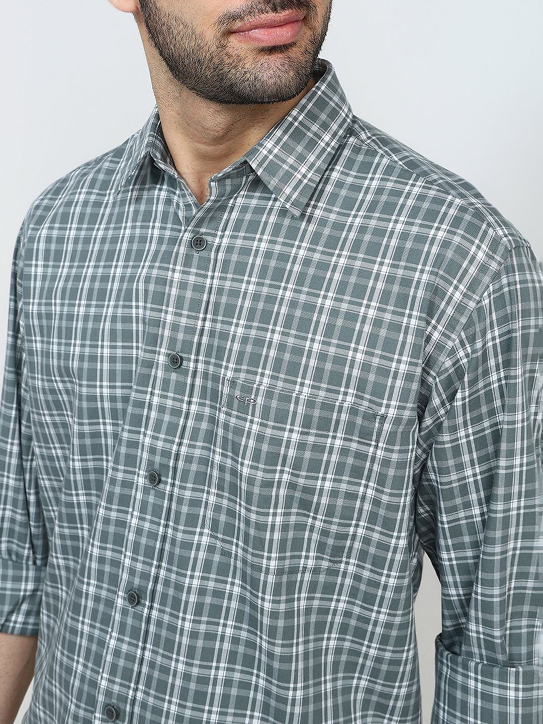 Colorplus Men Grey Checks Comfort Fit Cotton Full Sleeve Casual Shirt