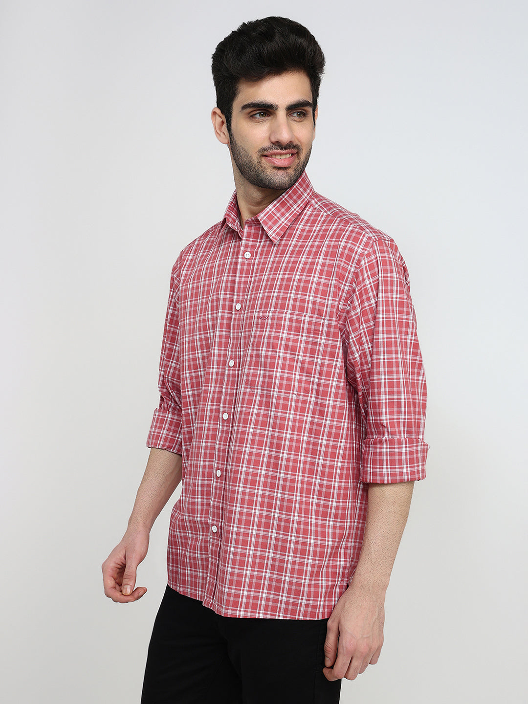 Colorplus Men Red Checks Comfort Fit Cotton Full Sleeve Casual Shirt