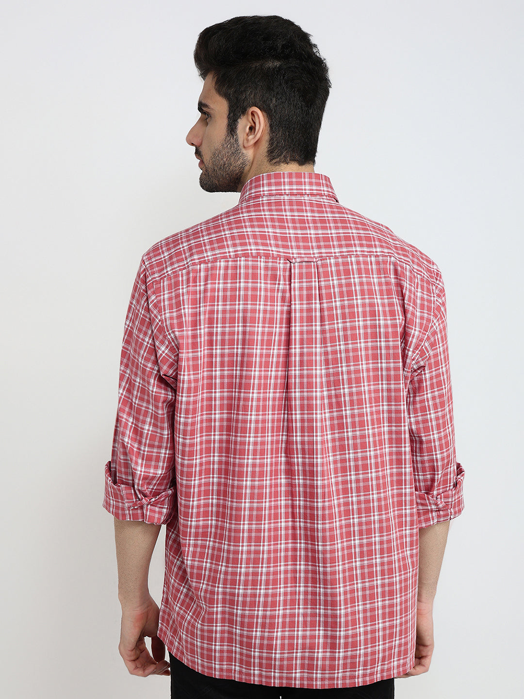 Colorplus Men Red Checks Comfort Fit Cotton Full Sleeve Casual Shirt