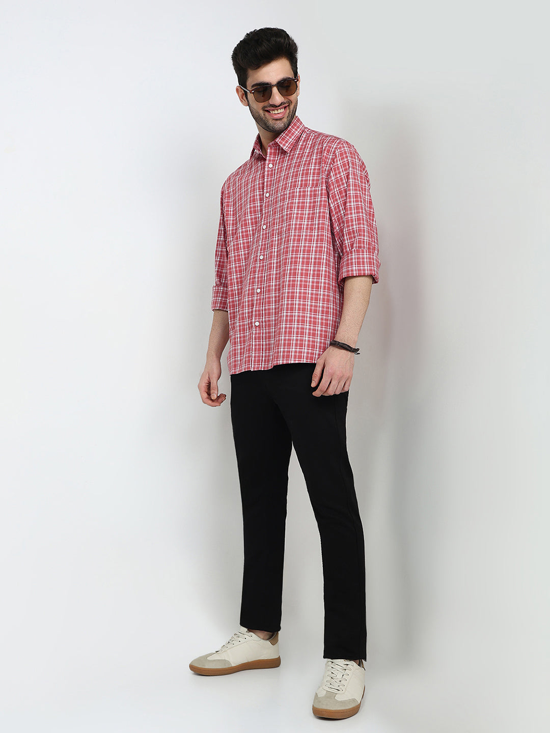 Colorplus Men Red Checks Comfort Fit Cotton Full Sleeve Casual Shirt