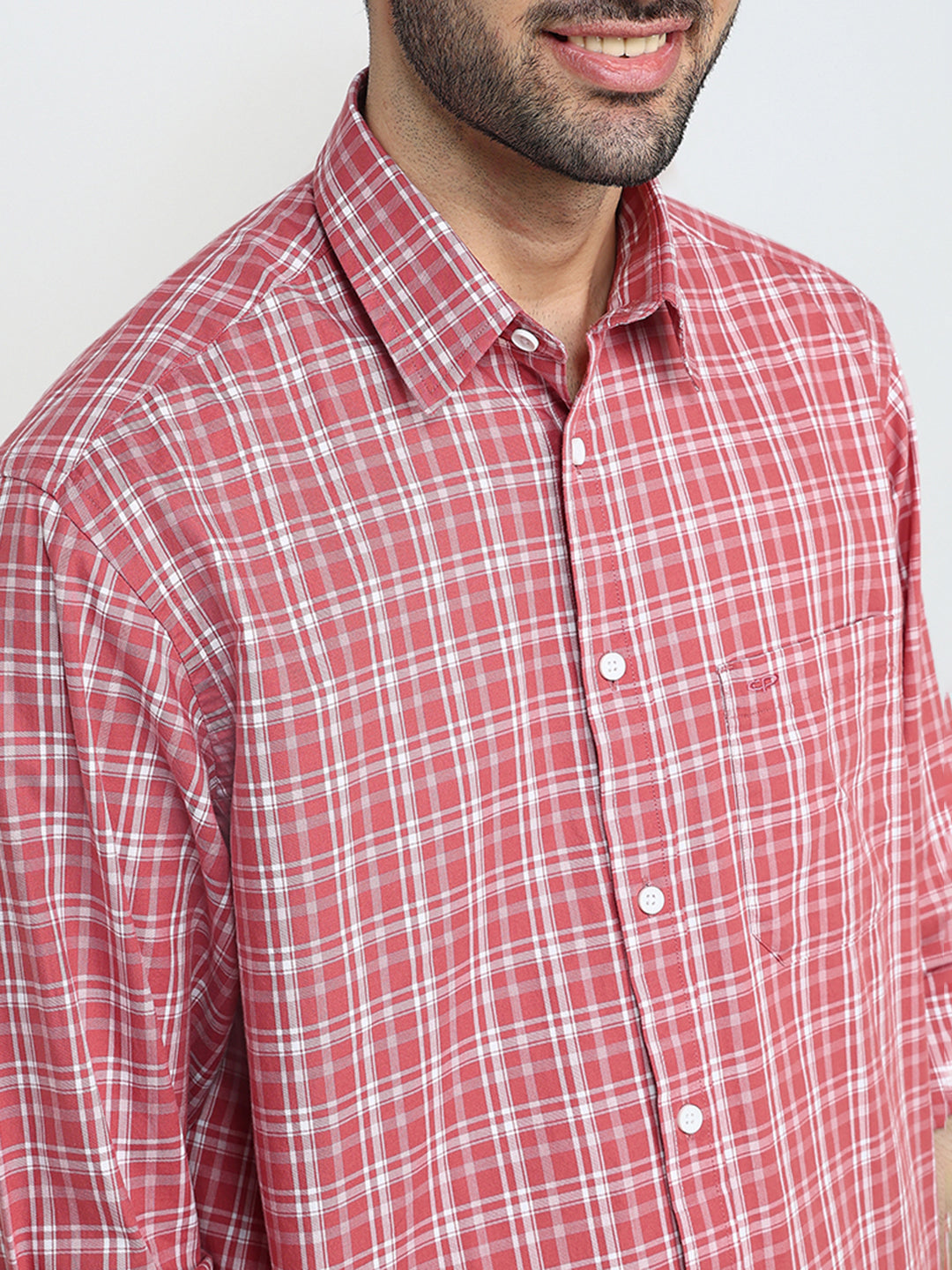 Colorplus Men Red Checks Comfort Fit Cotton Full Sleeve Casual Shirt