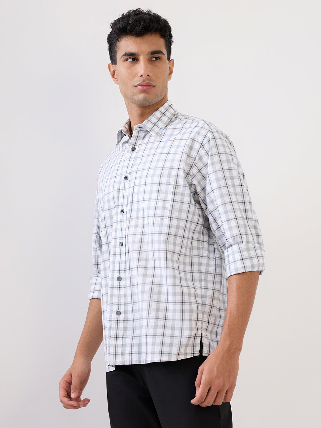 Colorplus Men White Checks Comfort Fit Cotton Full Sleeve Casual Shirt