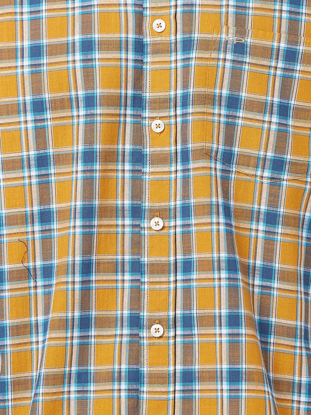 Men Yellow Classic Fit Checks Cotton Half Sleeve Shirts