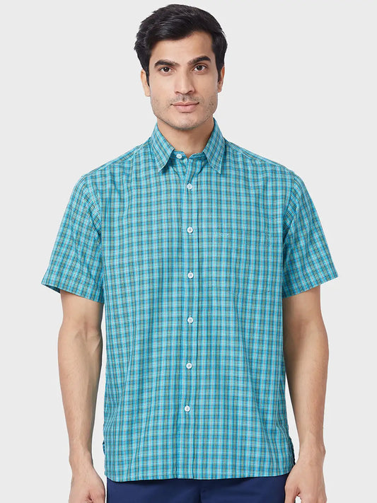 Colorplus Men Green Checks Classic Fit Cotton Casual Shirt