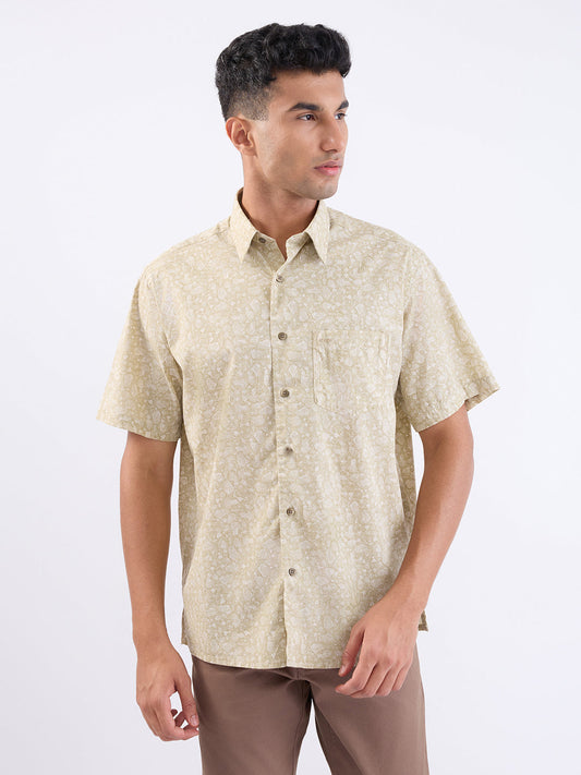 Colorplus Men Khaki Printed Comfort Fit Cotton Half Sleeve Casual Shirt