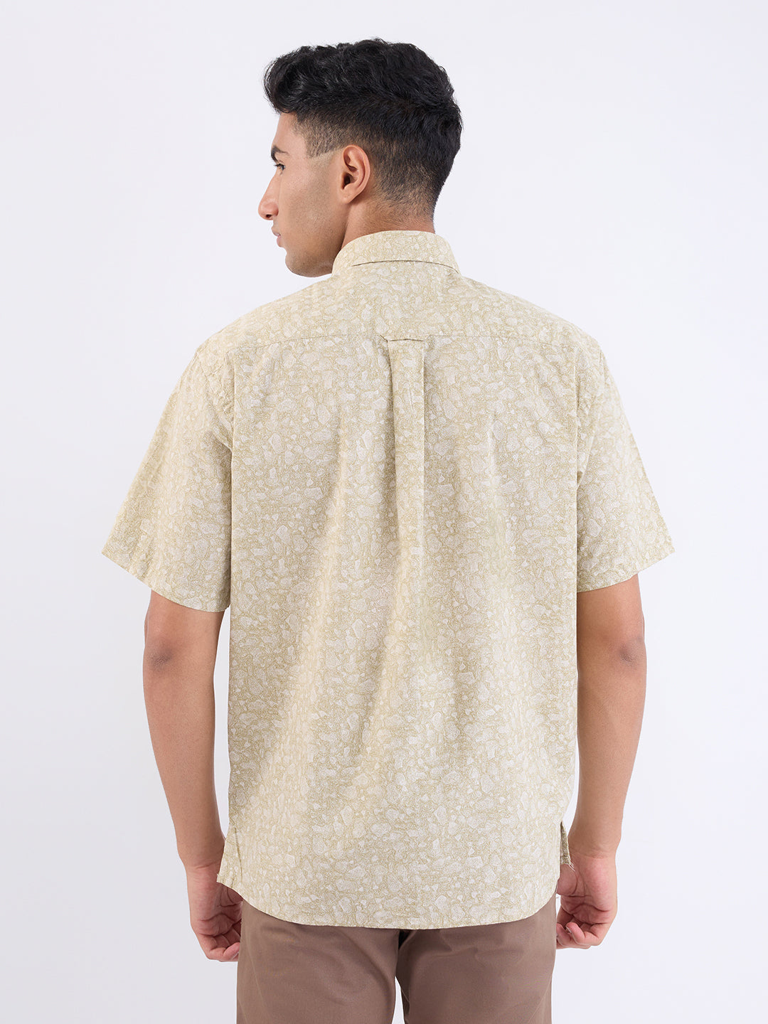 Colorplus Men Khaki Printed Comfort Fit Cotton Half Sleeve Casual Shirt