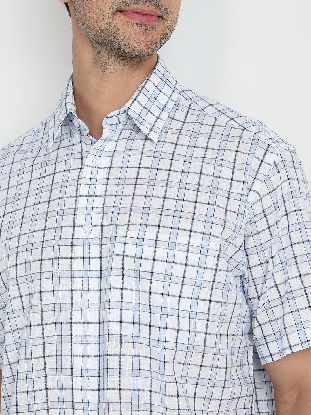 Colorplus Men Blue Checks Comfort Fit Cotton Half Sleeve Casual Shirt