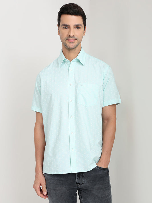 Colorplus Men Blue Printed Comfort Fit Cotton Half Sleeve Casual Shirt