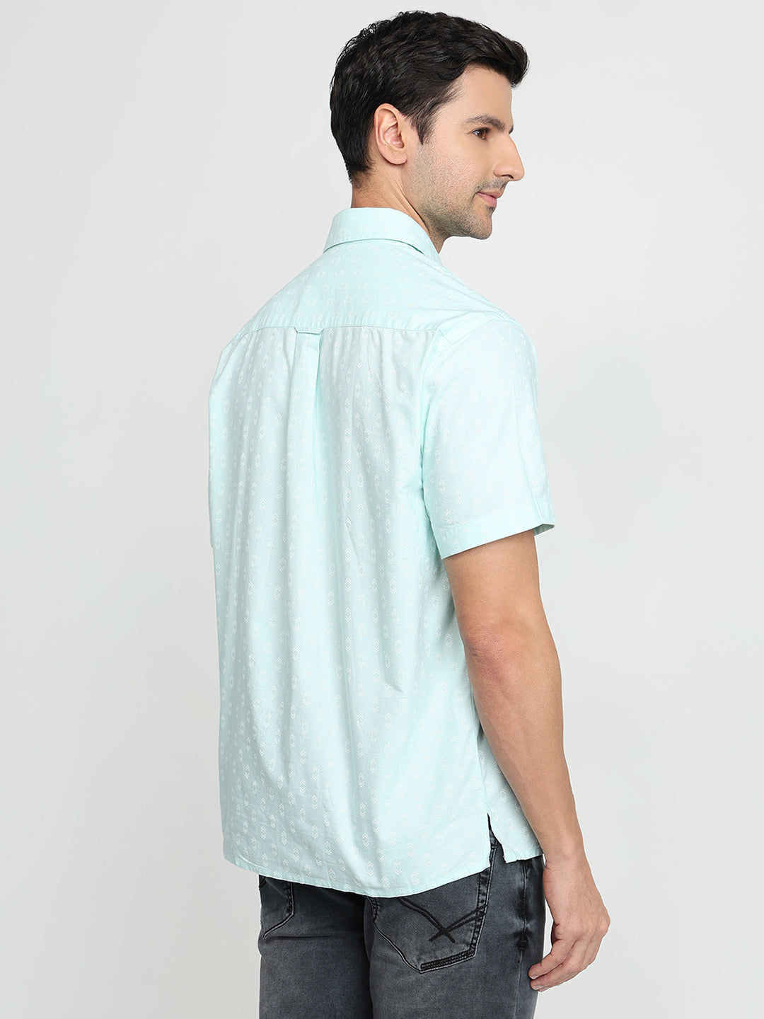 Colorplus Men Blue Printed Comfort Fit Cotton Half Sleeve Casual Shirt
