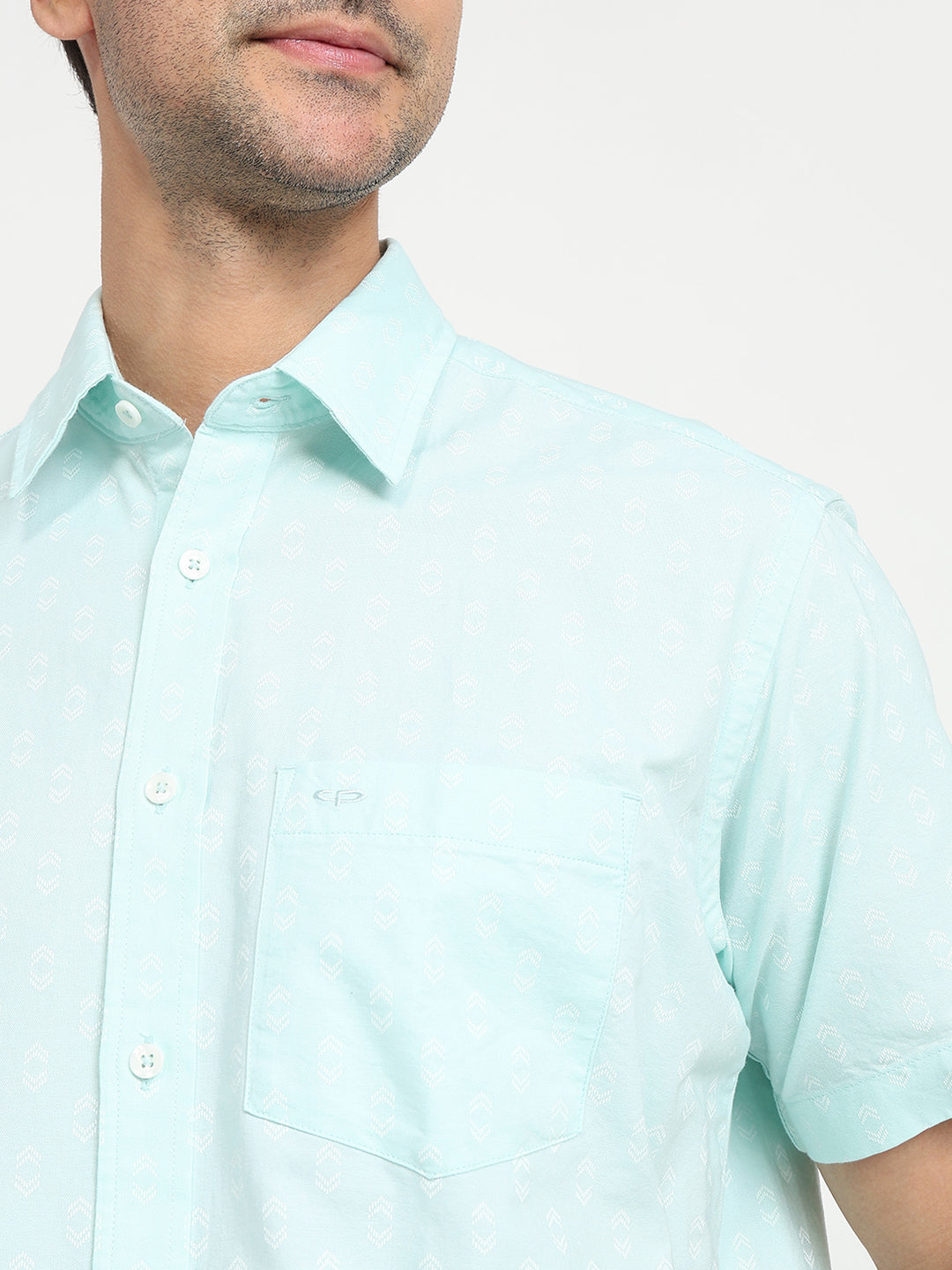Colorplus Men Blue Printed Comfort Fit Cotton Half Sleeve Casual Shirt