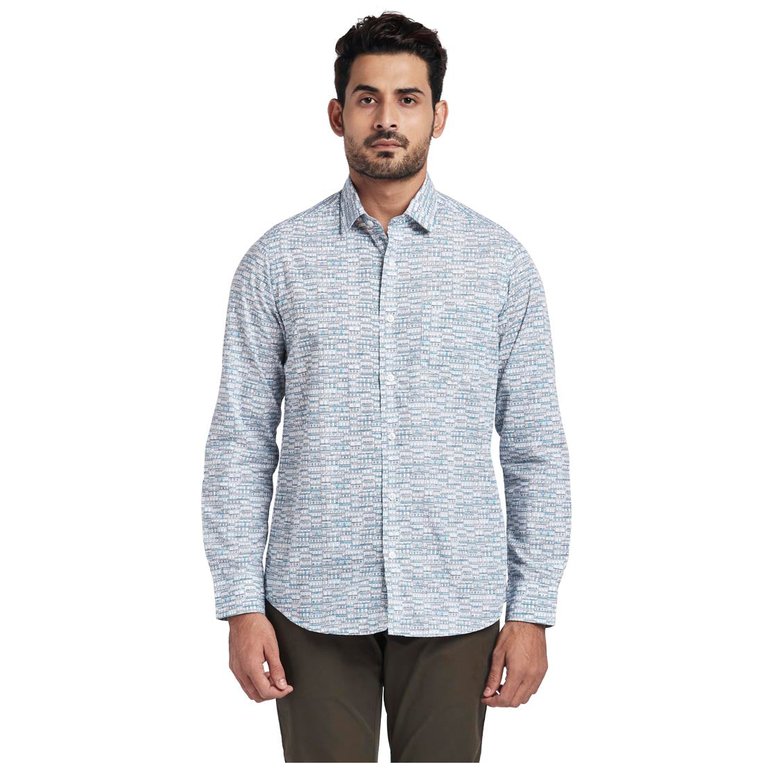 Men Blue Contemporary Fit Print Cotton Full Sleeve Shirts