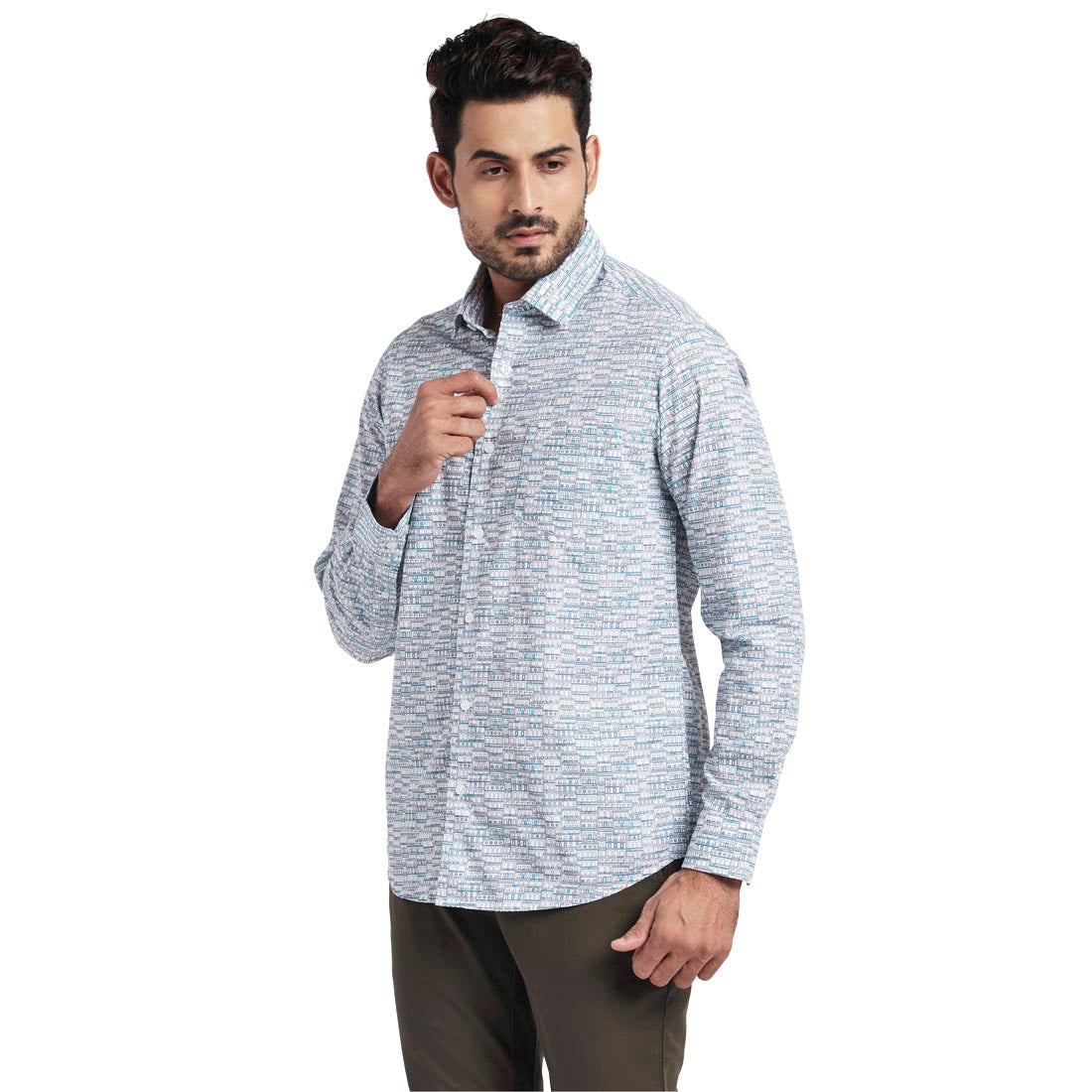 Men Blue Contemporary Fit Print Cotton Full Sleeve Shirts