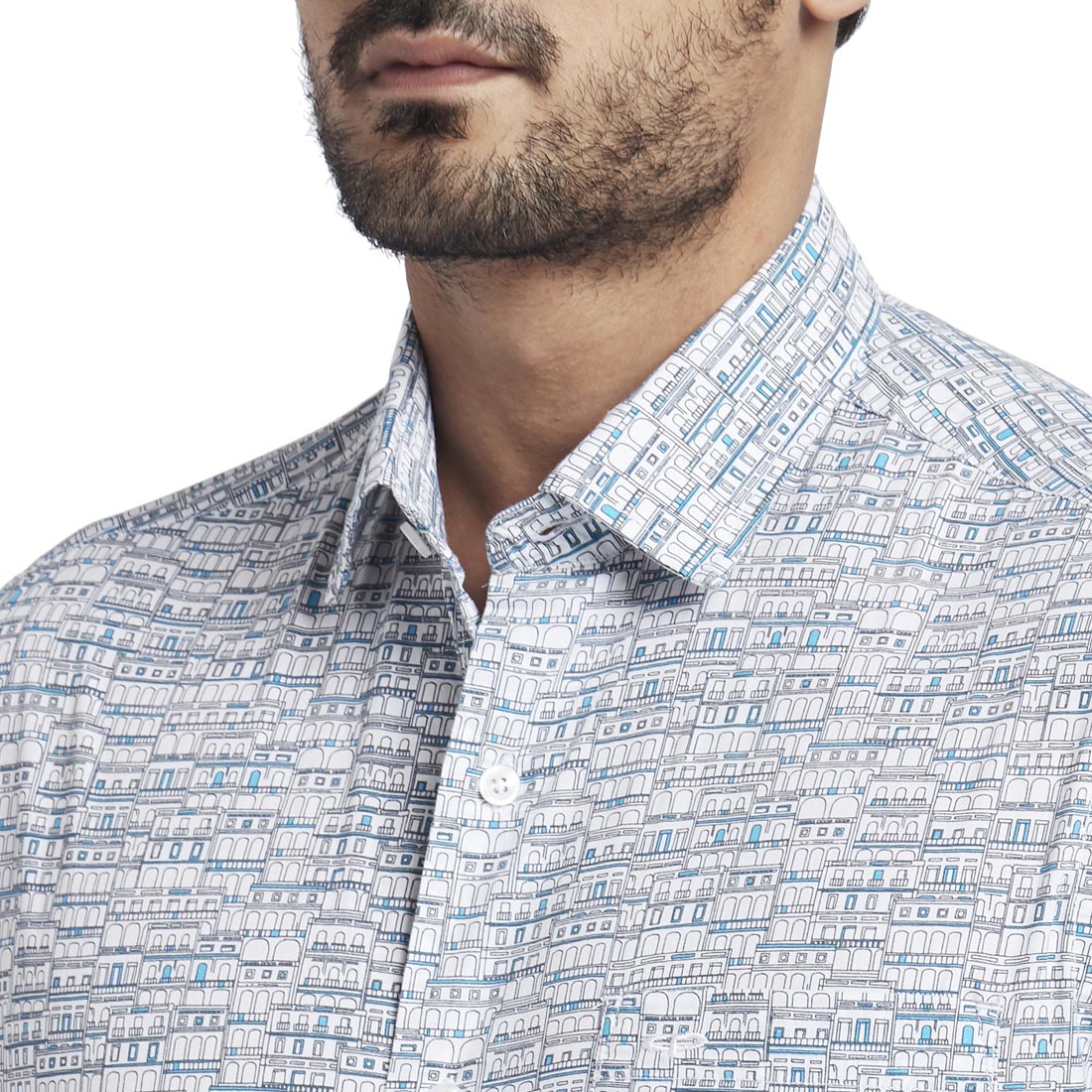 Men Blue Contemporary Fit Print Cotton Full Sleeve Shirts
