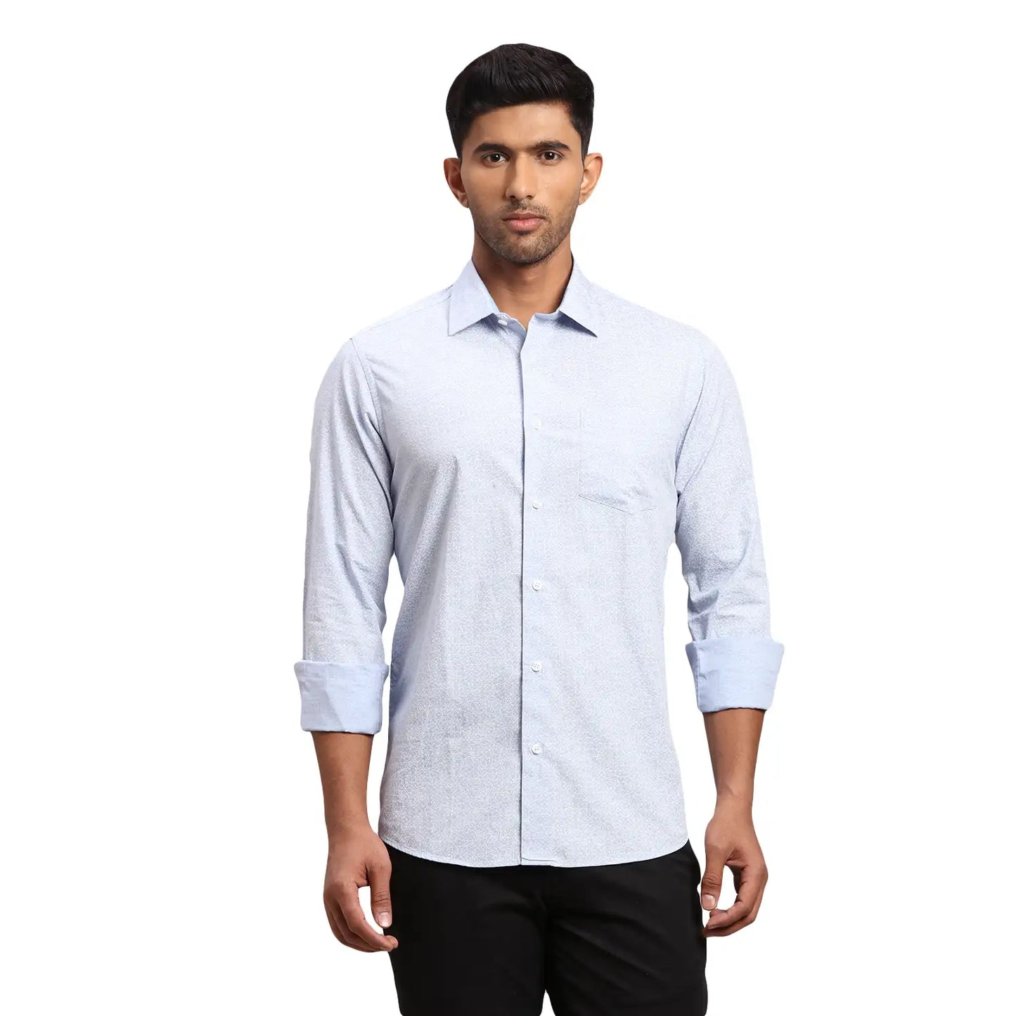 Men Blue Contemporary Fit Print Cotton Full Sleeve Shirts