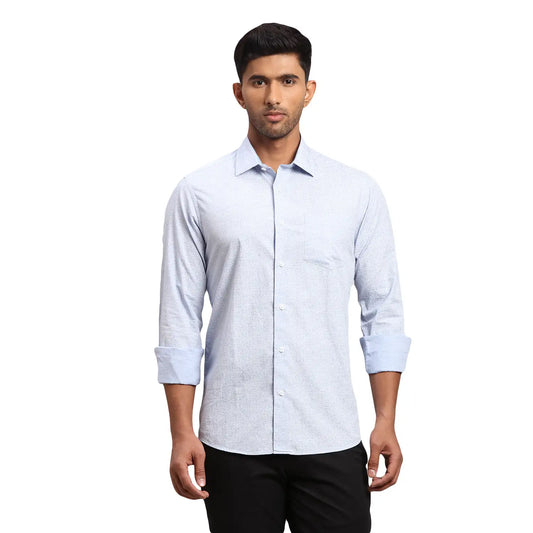 Men Blue Contemporary Fit Print Cotton Full Sleeve Shirts