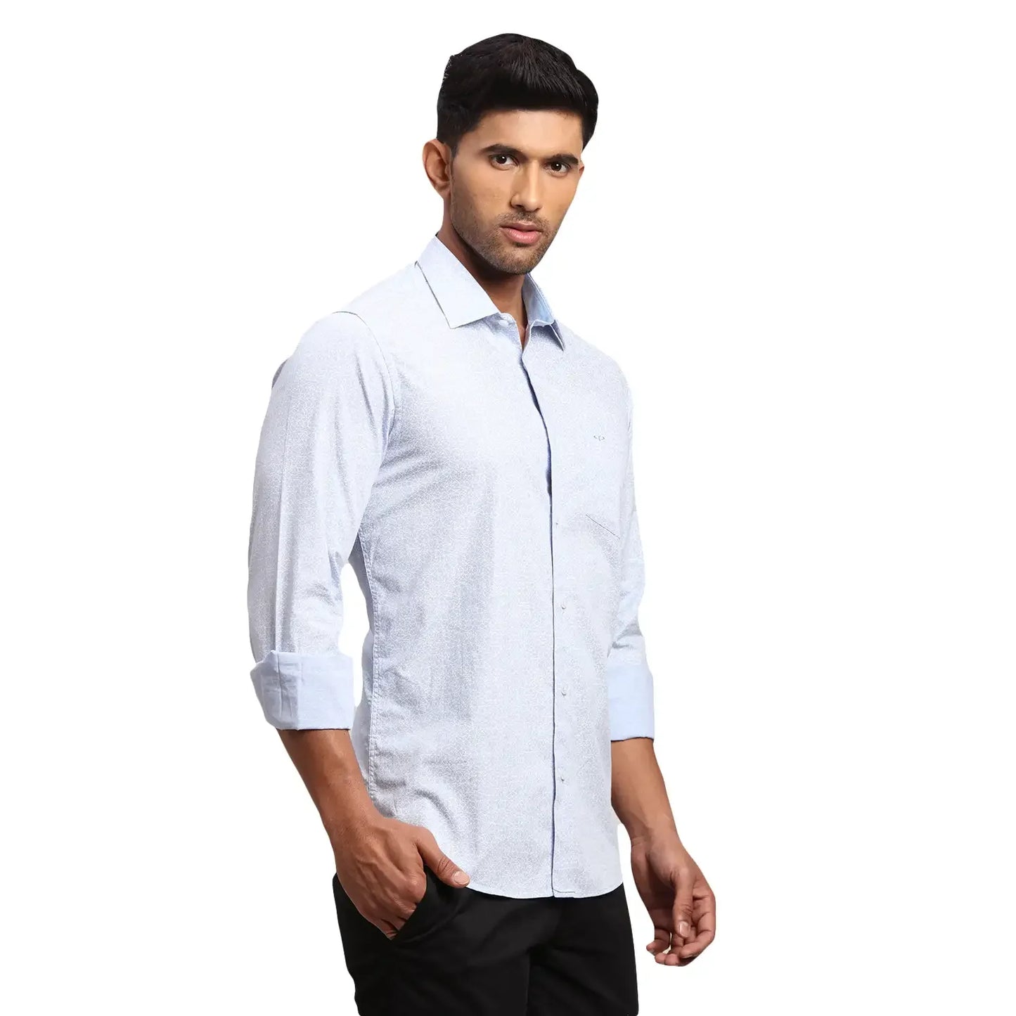 Men Blue Contemporary Fit Print Cotton Full Sleeve Shirts