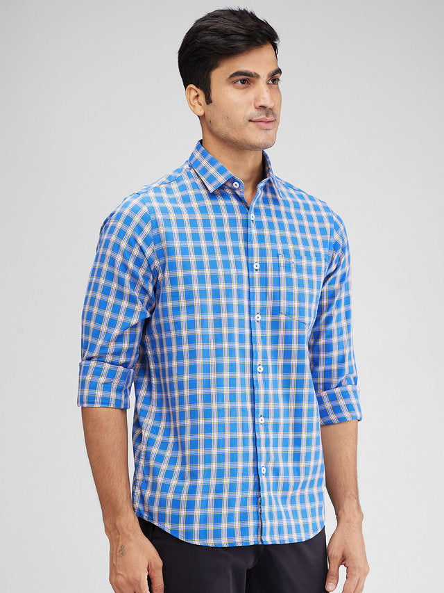 Colorplus Blue Checks Contemporary Fit Cotton Casual Shirt
