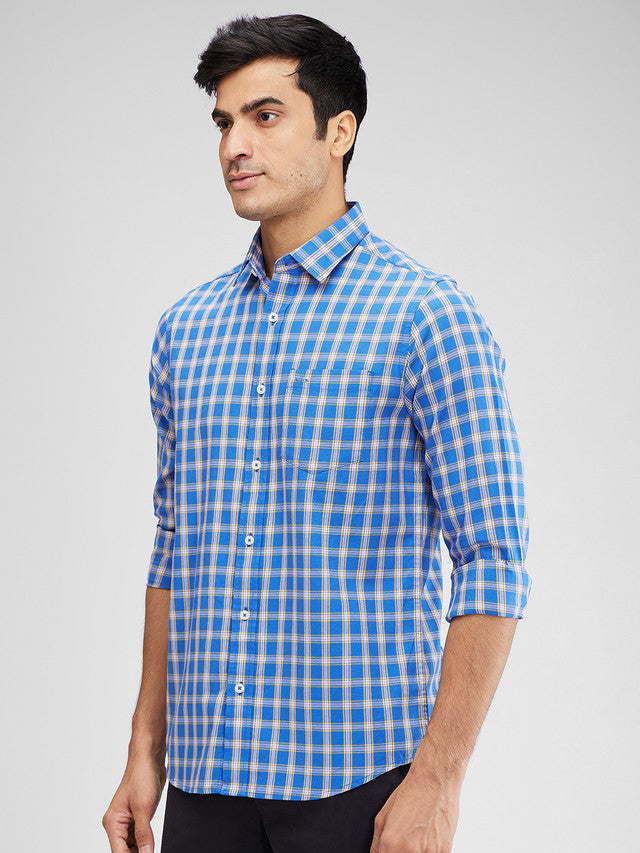 Colorplus Blue Checks Contemporary Fit Cotton Casual Shirt