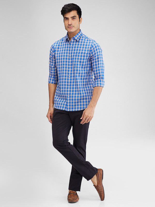 Colorplus Blue Checks Contemporary Fit Cotton Casual Shirt