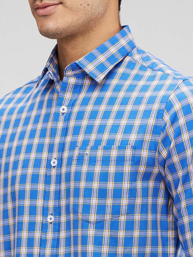 Colorplus Blue Checks Contemporary Fit Cotton Casual Shirt
