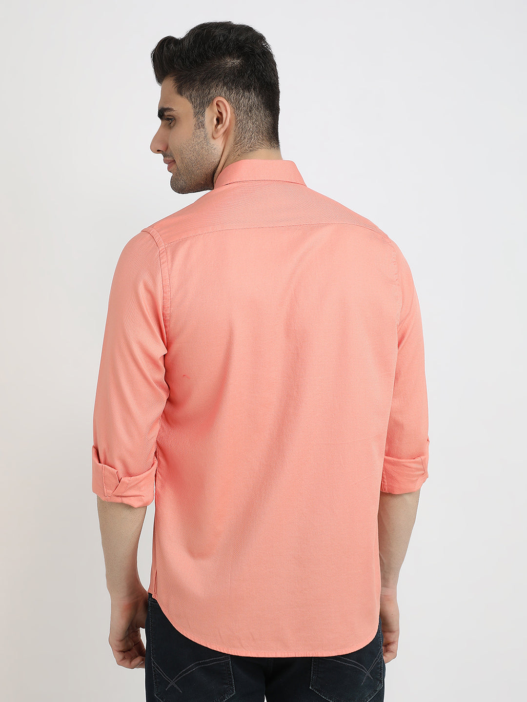 Colorplus Men Orange Solid Slim Fit Cotton Full Sleeve Casual Shirt
