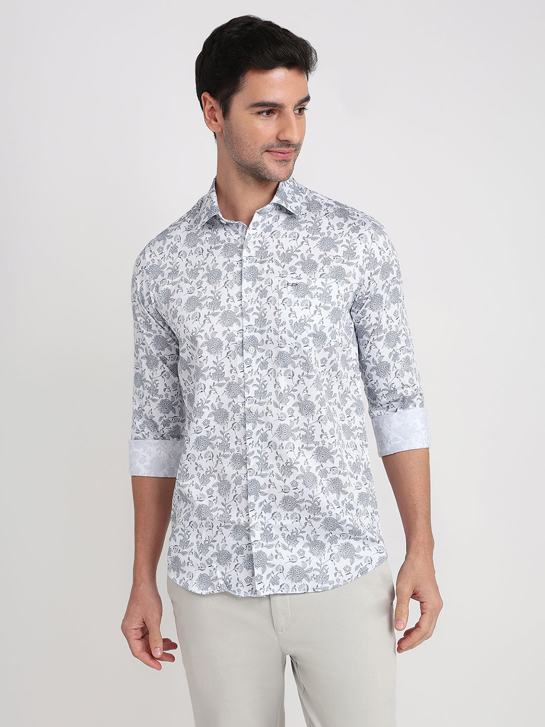 Colorplus Men Blue Printed Slim Fit Cotton Full Sleeve Casual Shirt