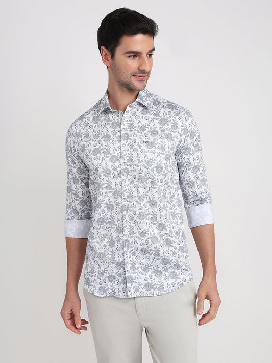 Colorplus Men Blue Printed Slim Fit Cotton Full Sleeve Casual Shirt