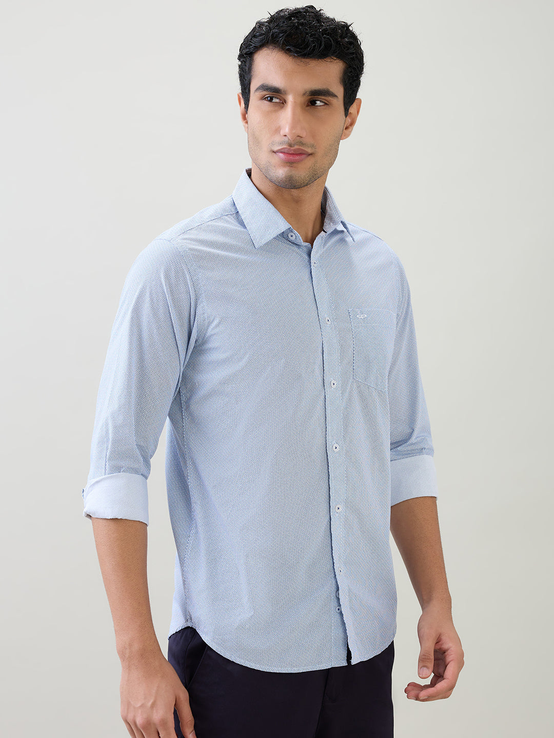 Colorplus Men White Printed Slim Fit Cotton Full Sleeve Casual Shirt