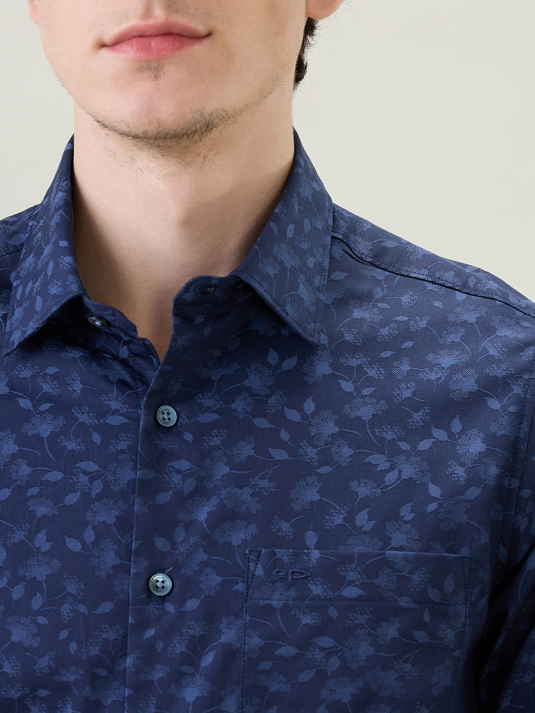 Colorplus Men Blue Jacquard Slim Fit Cotton Full Sleeve Casual Shirt
