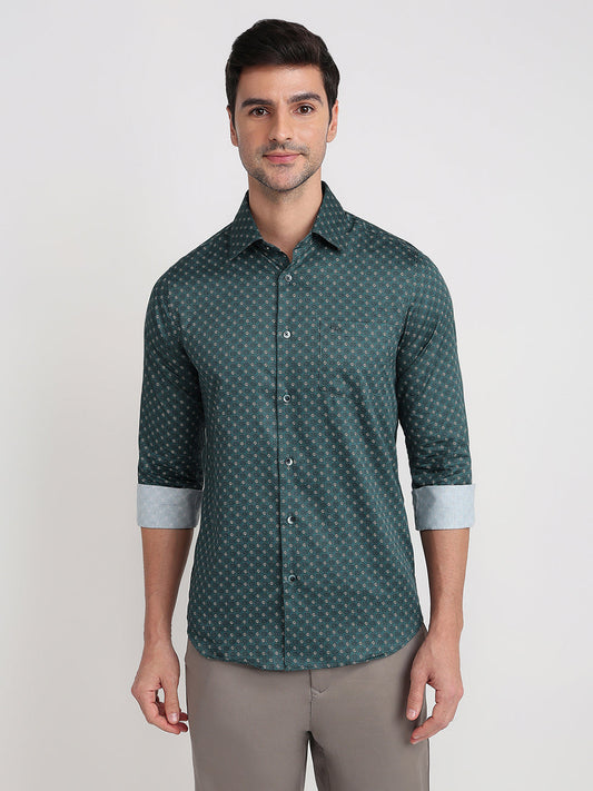Colorplus Men Blue Printed Slim Fit Cotton Full Sleeve Casual Shirt