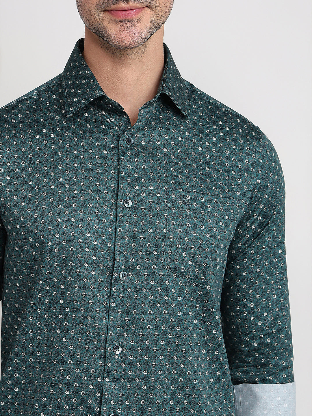 Colorplus Men Blue Printed Slim Fit Cotton Full Sleeve Casual Shirt