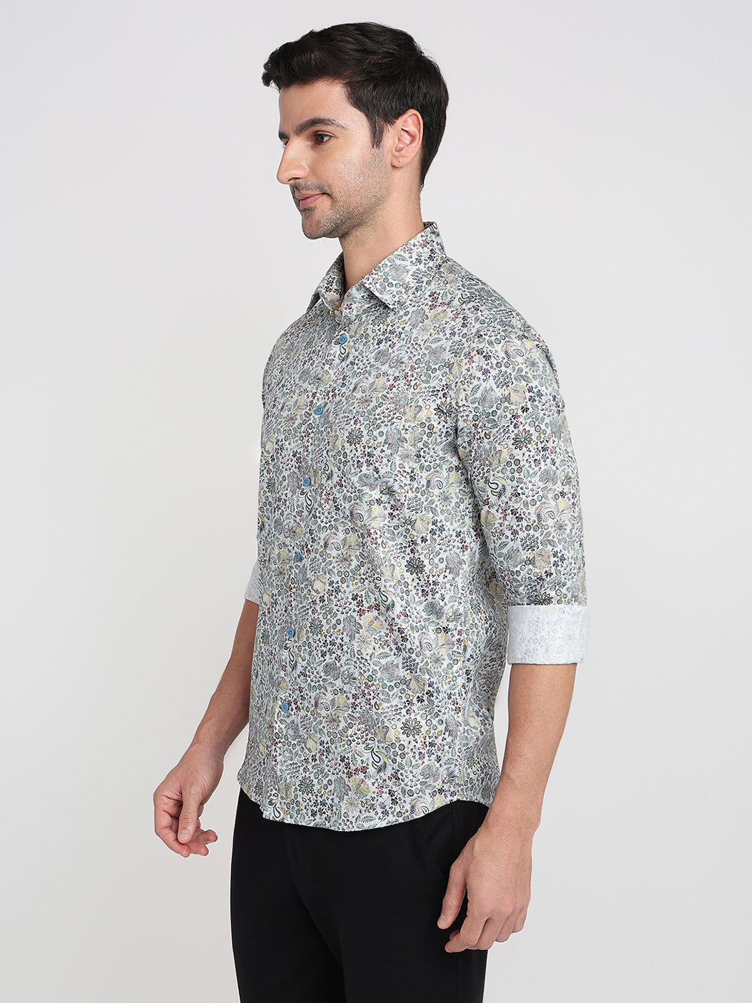 Colorplus Men Blue Printed Slim Fit Cotton Full Sleeve Casual Shirt