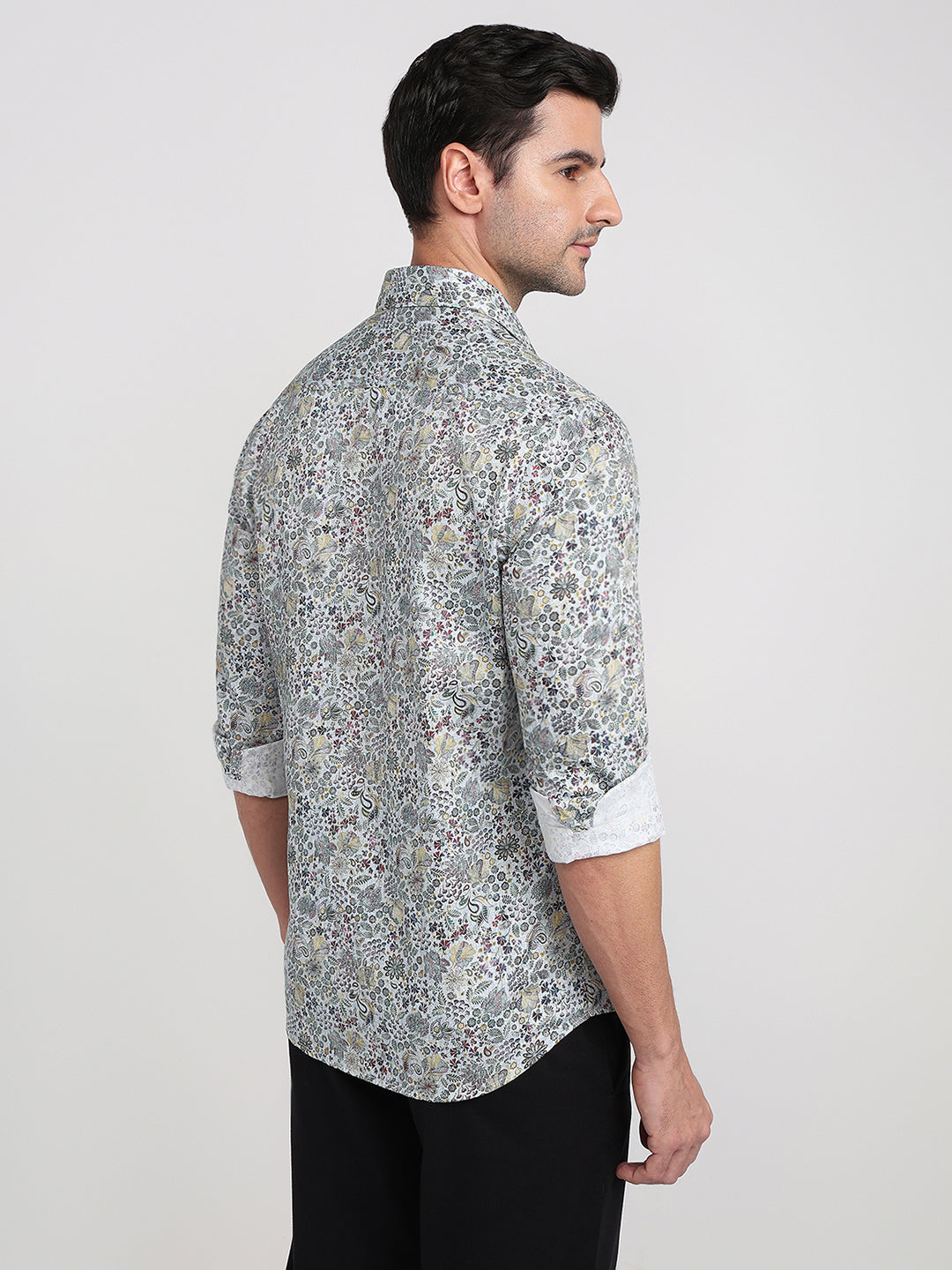 Colorplus Men Blue Printed Slim Fit Cotton Full Sleeve Casual Shirt