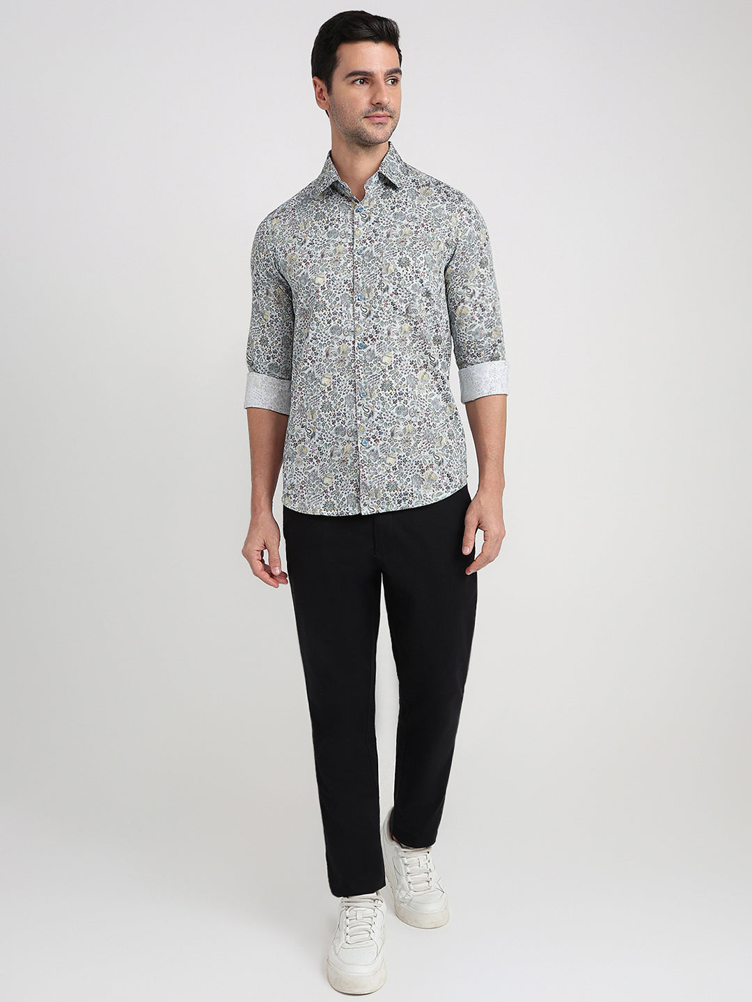 Colorplus Men Blue Printed Slim Fit Cotton Full Sleeve Casual Shirt