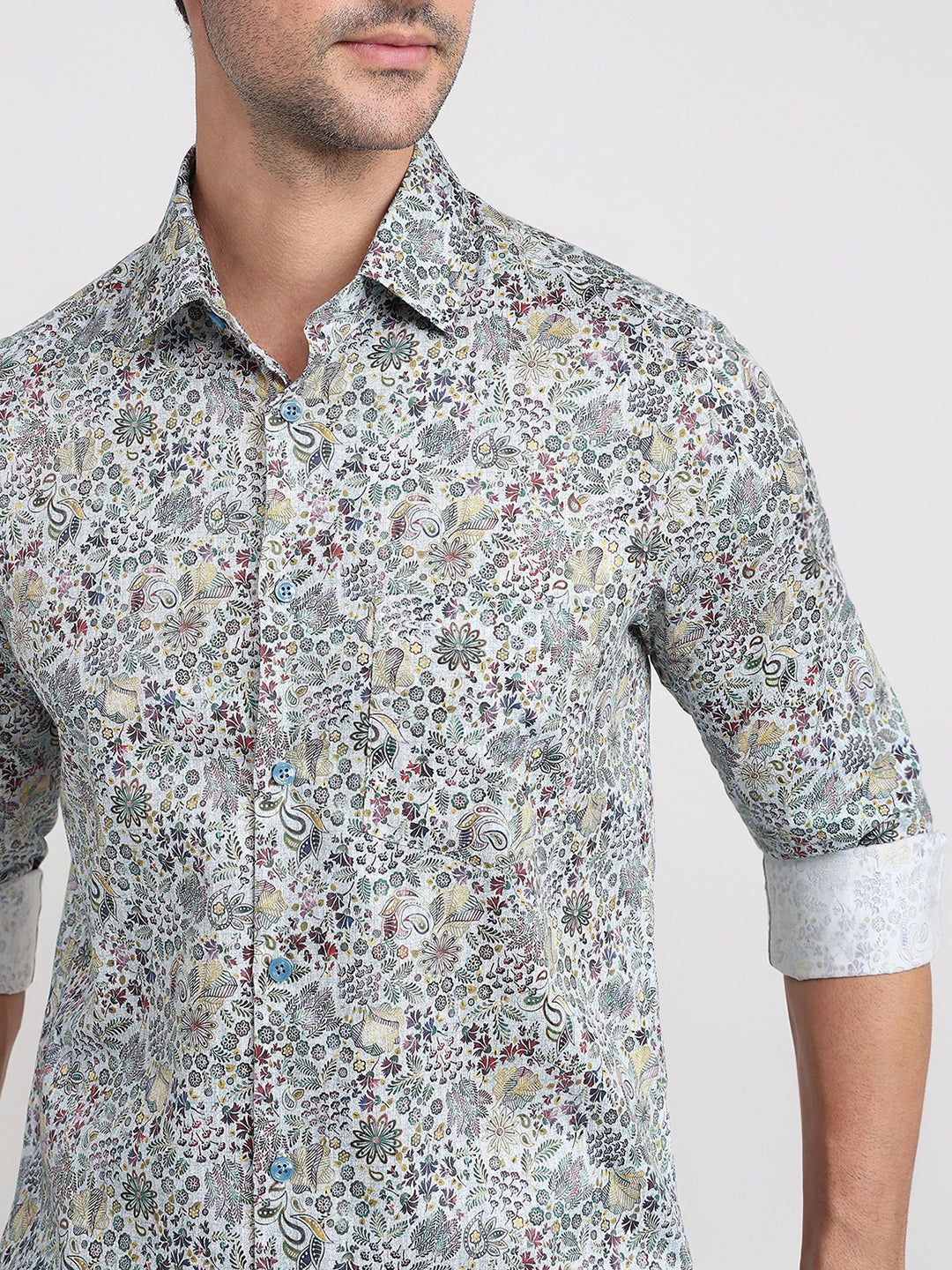 Colorplus Men Blue Printed Slim Fit Cotton Full Sleeve Casual Shirt