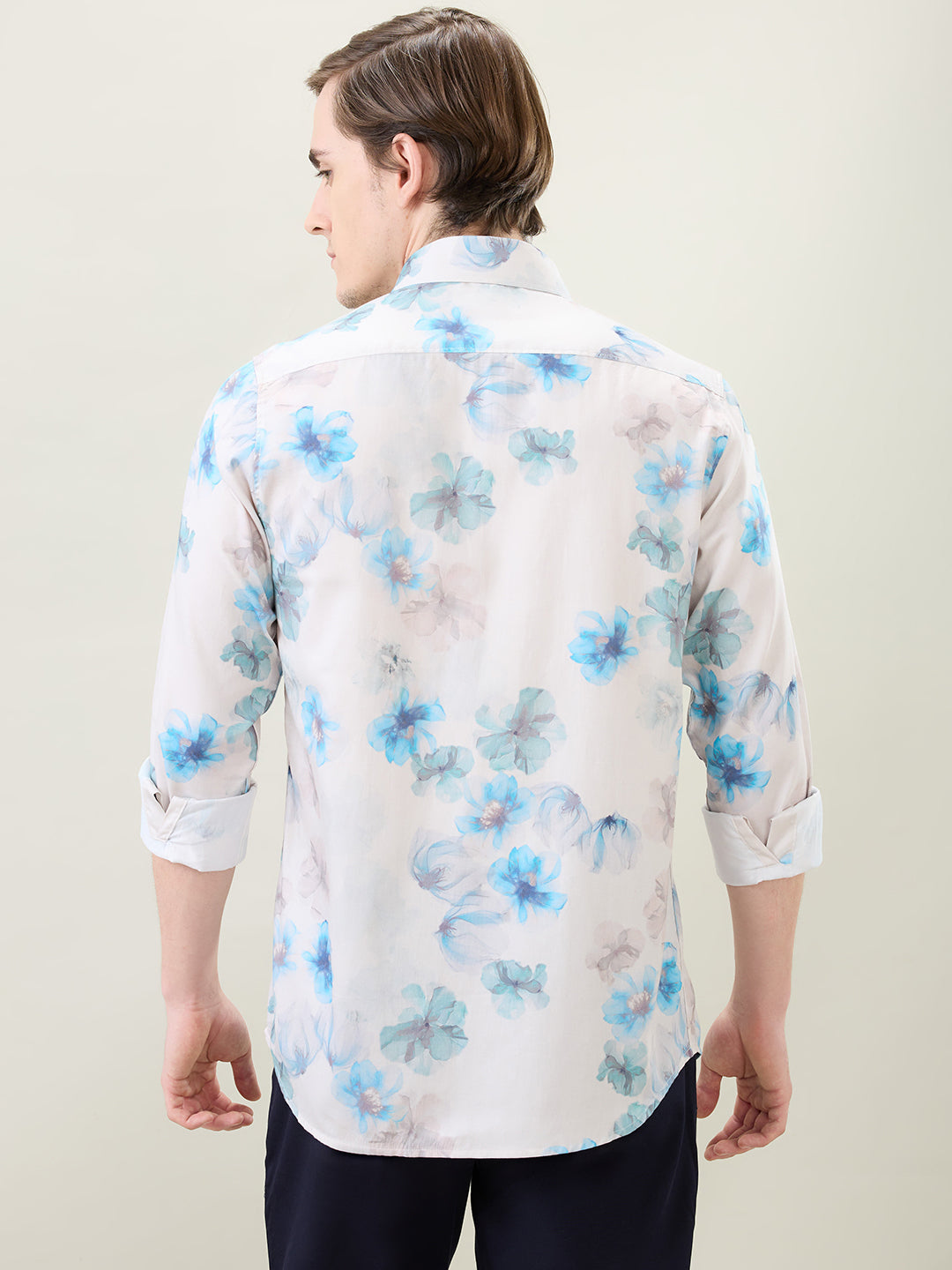 Colorplus Men Blue Printed Slim Fit Cotton Full Sleeve Casual Shirt