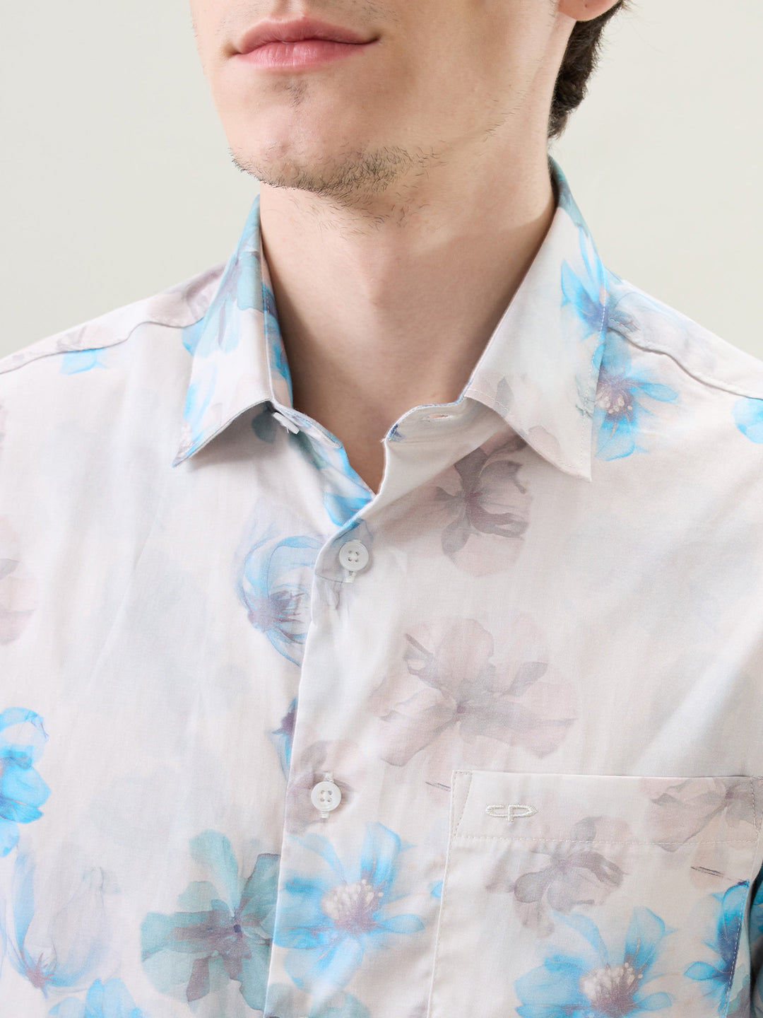 Colorplus Men Blue Printed Slim Fit Cotton Full Sleeve Casual Shirt