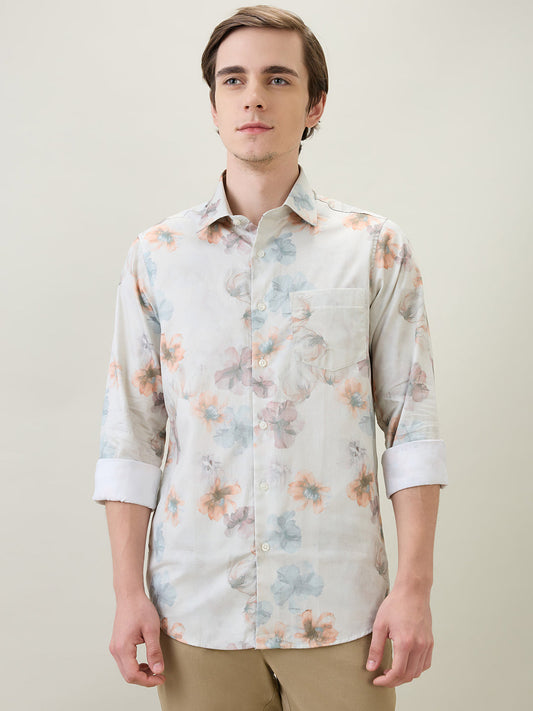 Colorplus Men Brown Printed Slim Fit Cotton Full Sleeve Casual Shirt