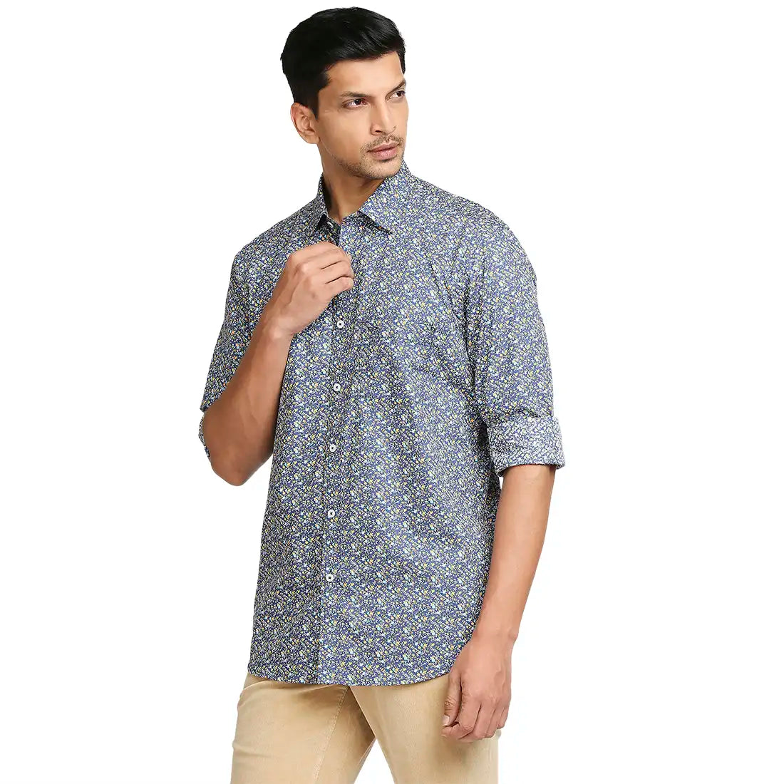 Men Blue Tailored Fit Print Cotton Full Sleeve Shirts