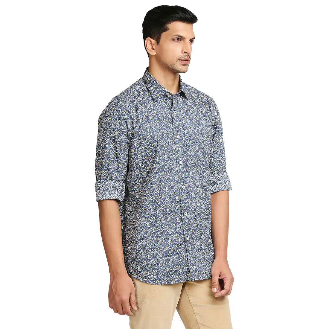 Men Blue Tailored Fit Print Cotton Full Sleeve Shirts
