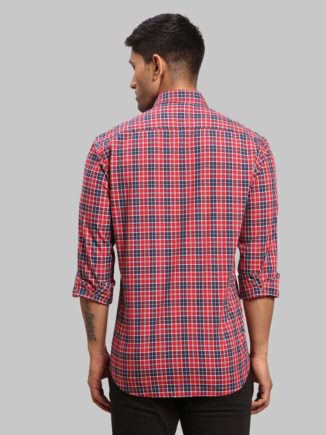 Men Red Tailored Fit Checks Cotton Full Sleeve Shirts