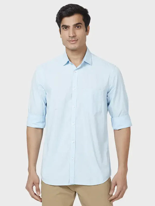 Men Blue Tailored Fit Print Cotton Full Sleeve Shirts